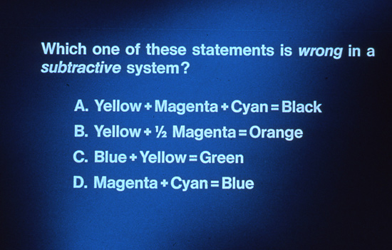 Question 1 slide from Kodak Educational Aid Series 1979